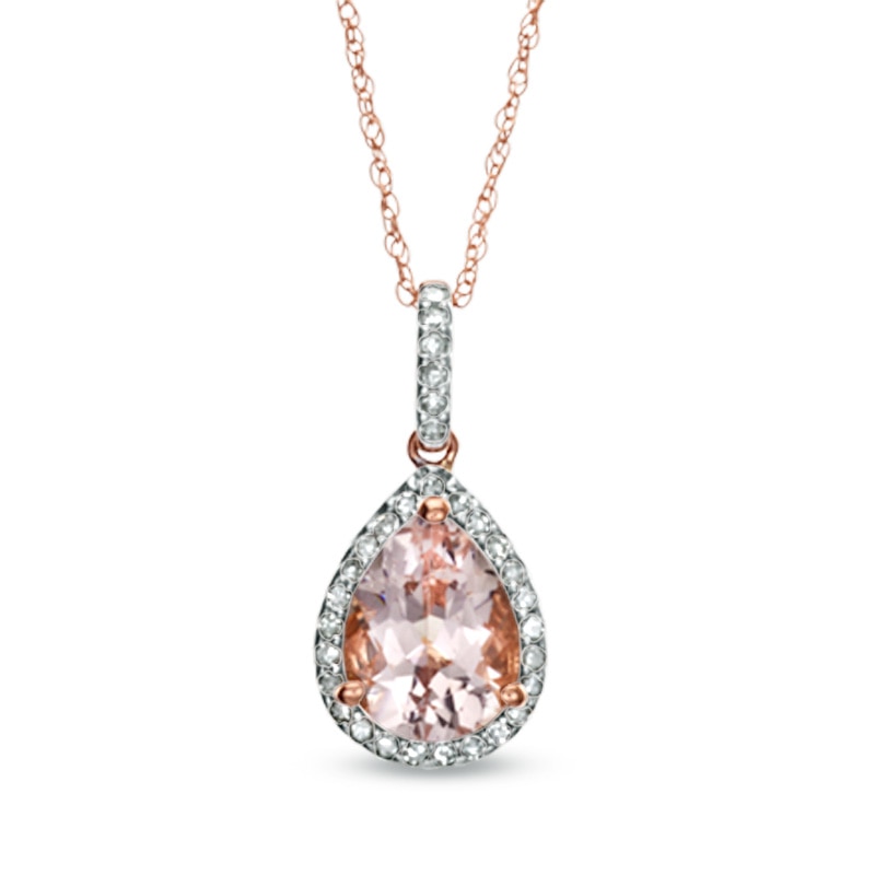 Pear-Shaped Morganite and 0.09 CT. T.W. Diamond Frame Pendant in 10K Rose Gold|Peoples Jewellers