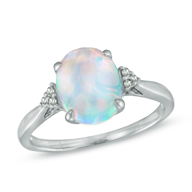 Oval Lab-Created Opal and Diamond Accent Ring in 10K White Gold