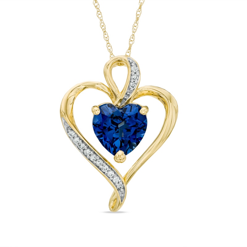8.0mm Lab-Created Blue and White Sapphire Heart Pendant in Sterling Silver with 14K Gold Plate