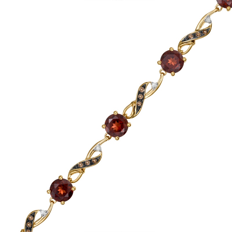 6.0mm Garnet, Smoky Quartz and Diamond Accent Bracelet in 10K Gold - 7.25"|Peoples Jewellers