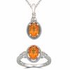 Oval Citrine and Lab-Created White Sapphire Pendant and Ring Set in Sterling Silver - Size 7