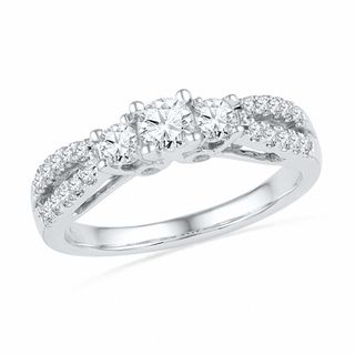 0.65 CT. T.W. Diamond Three Stone Split Shank Ring in 14K White Gold