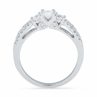 0.65 CT. T.W. Diamond Three Stone Split Shank Ring in 14K White Gold