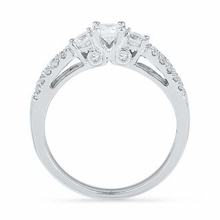 0.65 CT. T.W. Diamond Three Stone Split Shank Ring in 14K White Gold ...