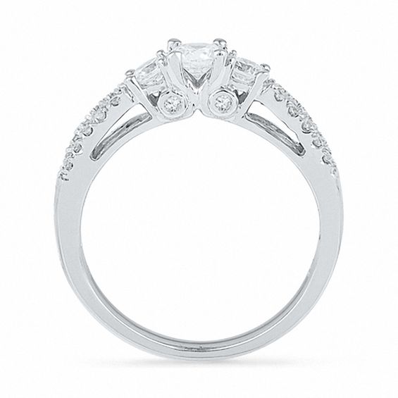 0.65 CT. T.W. Diamond Three Stone Split Shank Ring in 14K White Gold