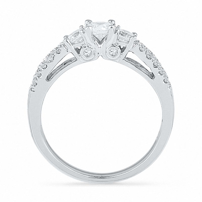 0.65 CT. T.W. Diamond Three Stone Split Shank Ring in 14K White Gold