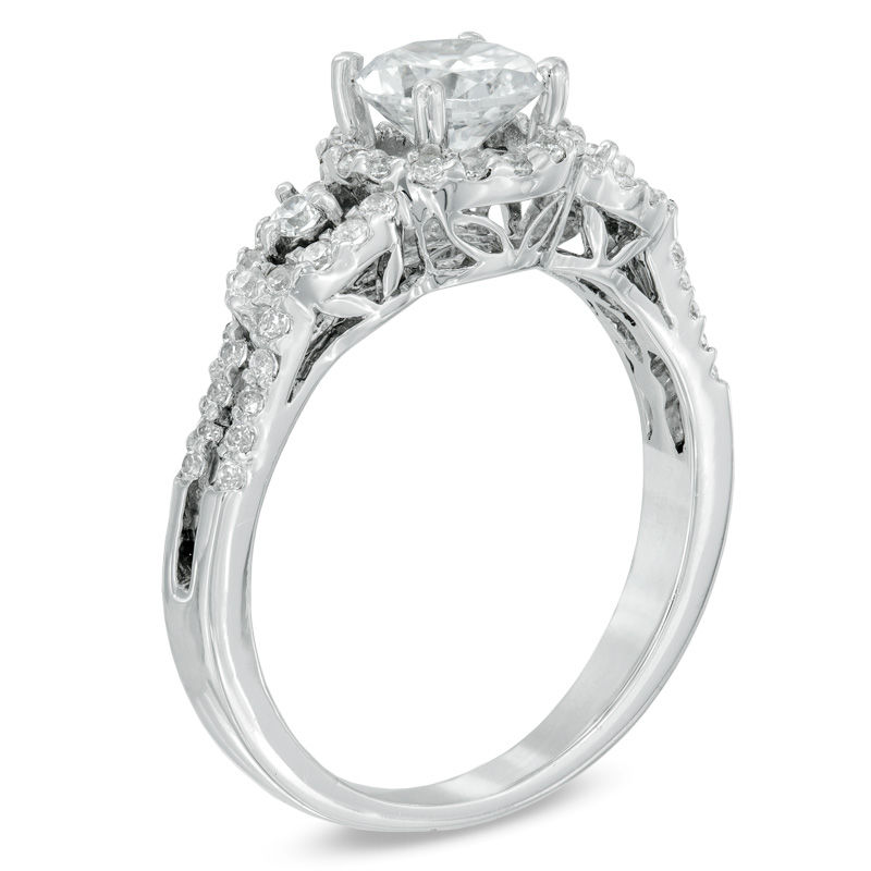1.00 CT. T.W. Diamond Three Stone Frame Engagement Ring 14K White Gold