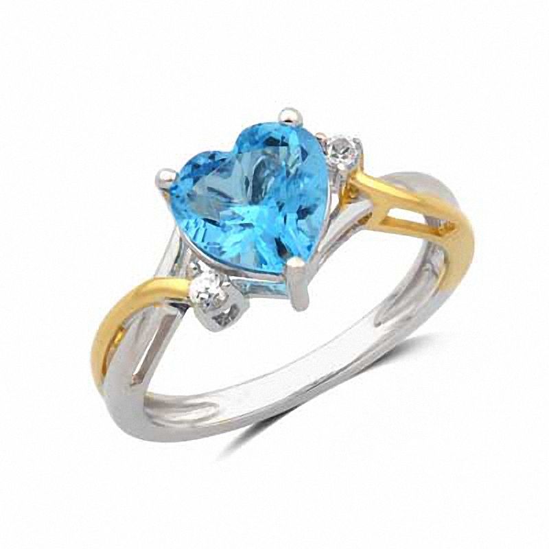 Main Image 2 of Heart-Shaped Blue Topaz and Lab-Created White Sapphire Pendant and Ring Set in Sterling Silver and 14K Gold Plate