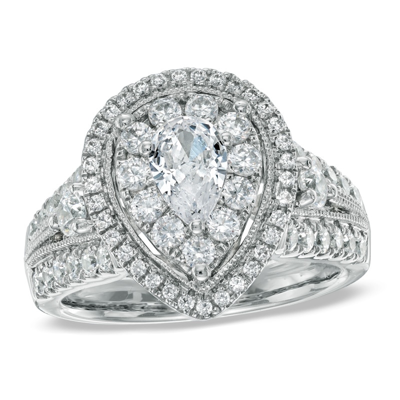 1.75 CT. T.W. Pear-Shaped Diamond Double Frame Engagement Ring in 14K White Gold