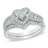 Thumbnail Image 1 of 0.87 CT. T.W. Diamond Cluster Heart Bridal Set in 10K White Gold