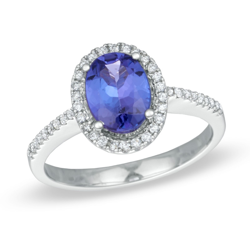 Oval Tanzanite and 0.22 CT. T.W. Diamond Frame Ring in 14K White Gold