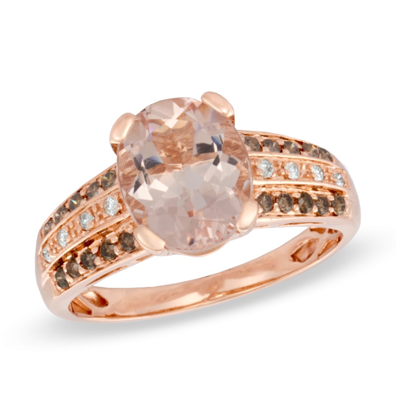 Oval Morganite and 0.22 CT. T.W. Enhanced Champagne and White Diamond Ring in 10K Rose Gold