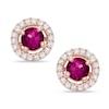 Thumbnail Image 1 of 4.0mm Rubellite and 0.12 CT. T.W. Diamond Frame Stud Earrings in 10K Rose Gold