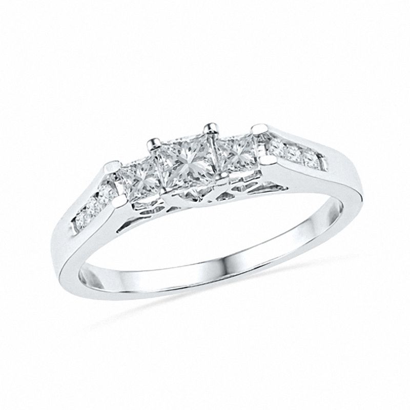0.50 CT. T.W. Princess-Cut Diamond Three Stone Engagement Ring in 10K White Gold