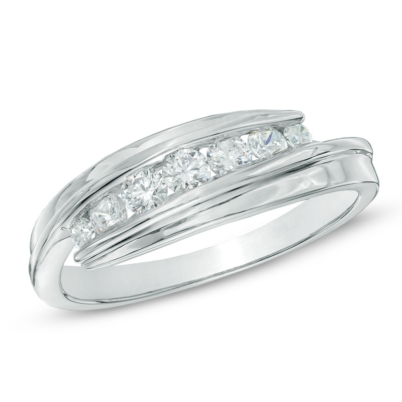 0.25 CT. T.W. Diamond Seven Stone Bypass Ring in 10K White Gold