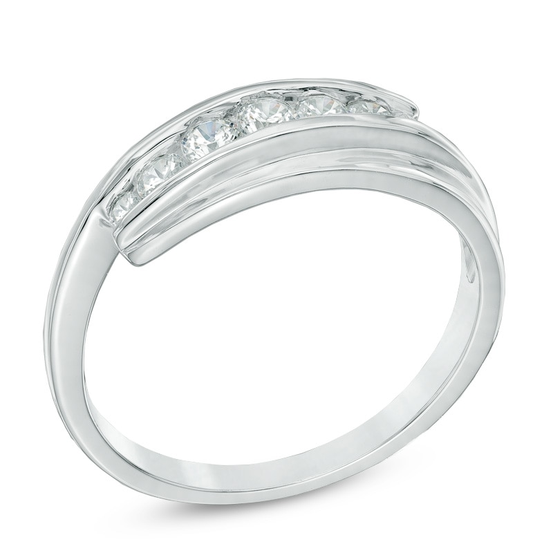 0.25 CT. T.W. Diamond Seven Stone Bypass Ring in 10K White Gold
