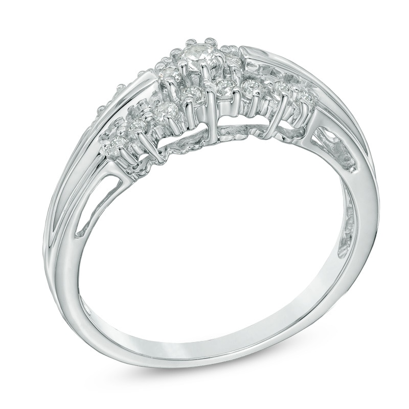 0.25 CT. T.W. Diamond Flower Ring in 10K White Gold