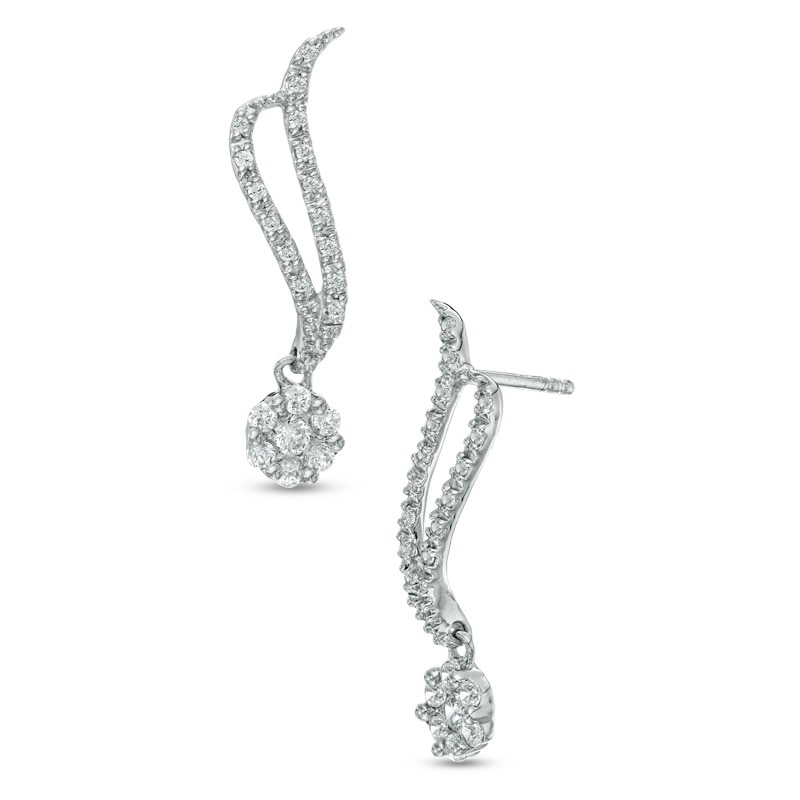 0.33 CT. T.W. Diamond Cluster Double Wave Drop Earrings in 10K White Gold|Peoples Jewellers