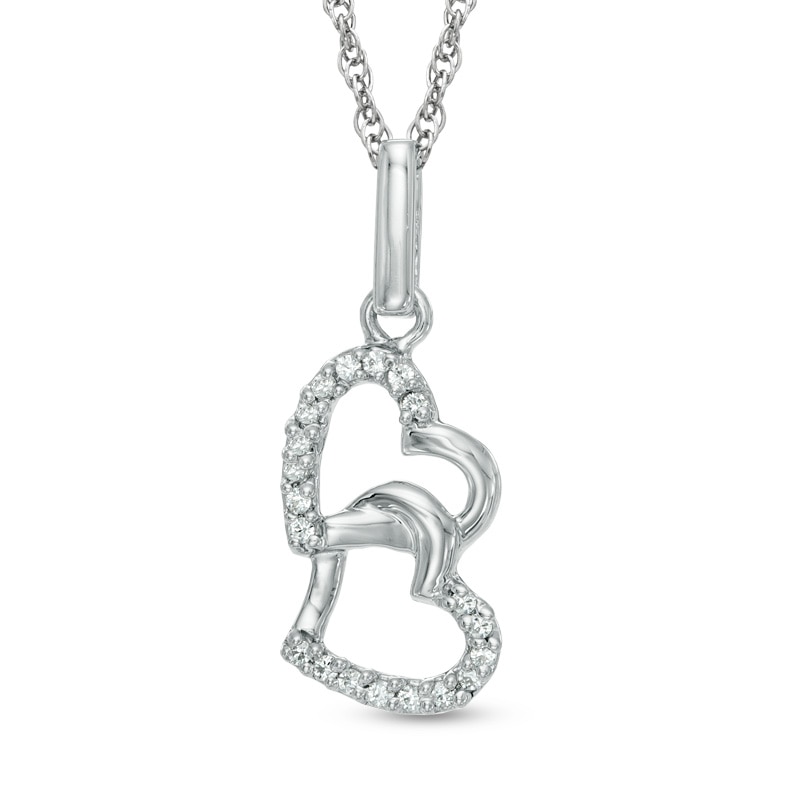 0.10 CT. T.W. Diamond Interlocked Hearts Pendant in Sterling Silver|Peoples Jewellers