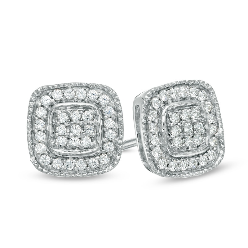0.20 CT. T.W. Diamond Cluster Cushion-Style Frame Stud Earrings in Sterling Silver