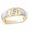 Thumbnail Image 0 of 0.05 CT. T.W. Men's Diamond Slant Wedding Band in 10K Two-Tone Gold