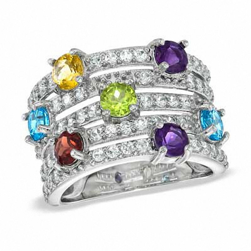 Multi Semi-Precious Gemstone and Lab-Created White Sapphire Ring in Sterling Silver|Peoples Jewellers