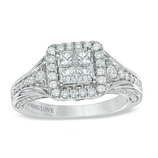 Vera Wang Love Collection 0.95 CT. T.W. Princess-Cut Quad Diamond Engagement Ring in 14K White Gold
