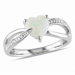 7.0mm Heart-Shaped Opal and Diamond Accent Ring in Sterling Silver