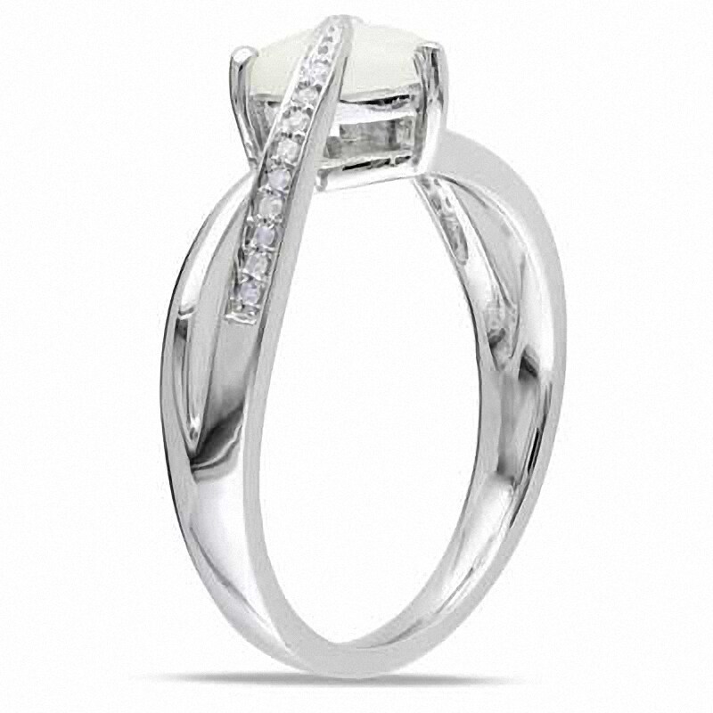 Main Image 2 of 7.0mm Heart-Shaped Opal and Diamond Accent Ring in Sterling Silver