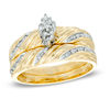 Thumbnail Image 1 of 0.05 CT. T.W. Marquise Composite Diamond Beaded Bridal Set in 10K Gold