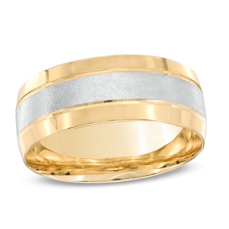 Men's 8.0mm Satin Centre Comfort Fit Wedding Band in 10K Two-Tone Gold|Peoples Jewellers