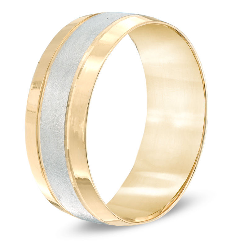 8.0mm Satin Centre Comfort Fit Wedding Band in 10K Two-Tone Gold