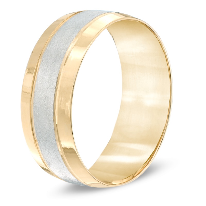 Men's 8.0mm Satin Centre Comfort Fit Wedding Band in 10K Two-Tone Gold