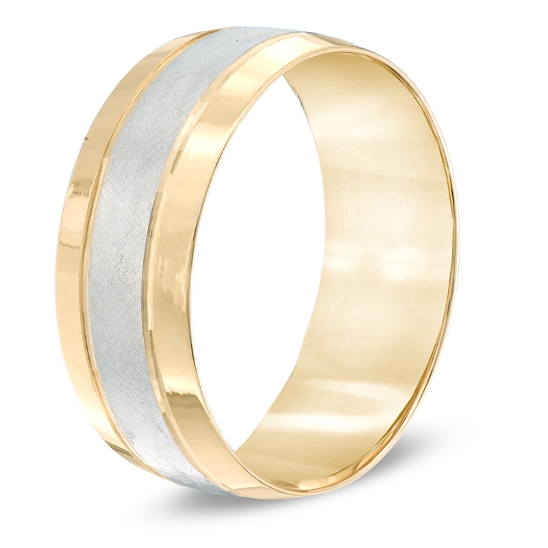 8.0mm Satin Centre Comfort Fit Wedding Band in 10K Two-Tone Gold