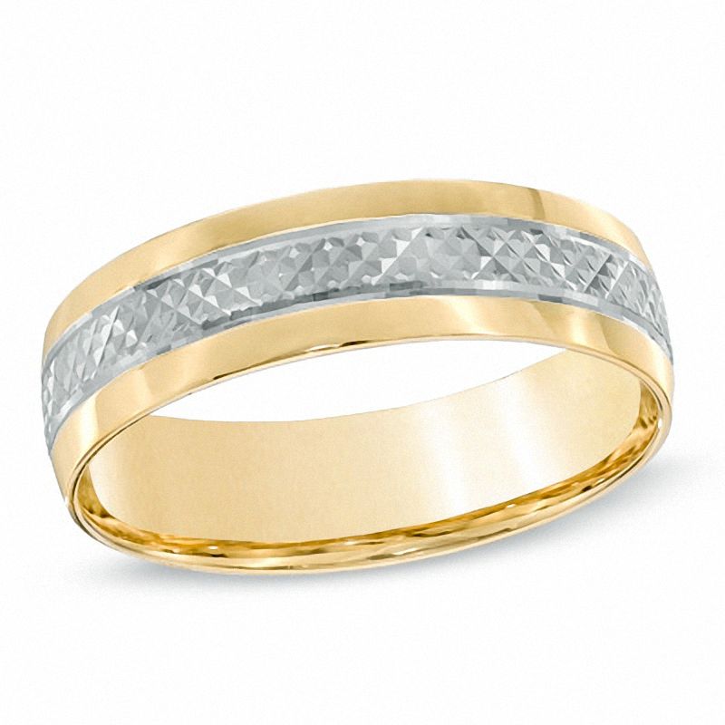 Men's 6.0mm Criss-Cross Comfort Fit Wedding Band in 10K Two-Tone Gold