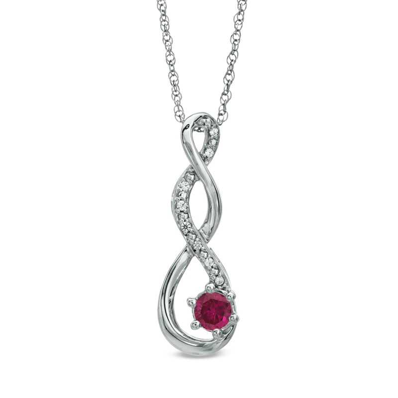 4.5mm Lab-Created Ruby and Diamond Accent Twist Pendant in Sterling Silver