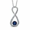 Thumbnail Image 0 of 5.5mm Blue Lab-Created Sapphire and Diamond Accent Infinity Pendant in Sterling Silver