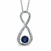 Thumbnail Image 1 of 5.5mm Blue Lab-Created Sapphire and Diamond Accent Infinity Pendant in Sterling Silver