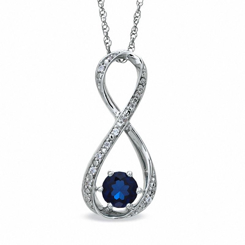 5.5mm Blue Lab-Created Sapphire and Diamond Accent Infinity Pendant in Sterling Silver|Peoples Jewellers