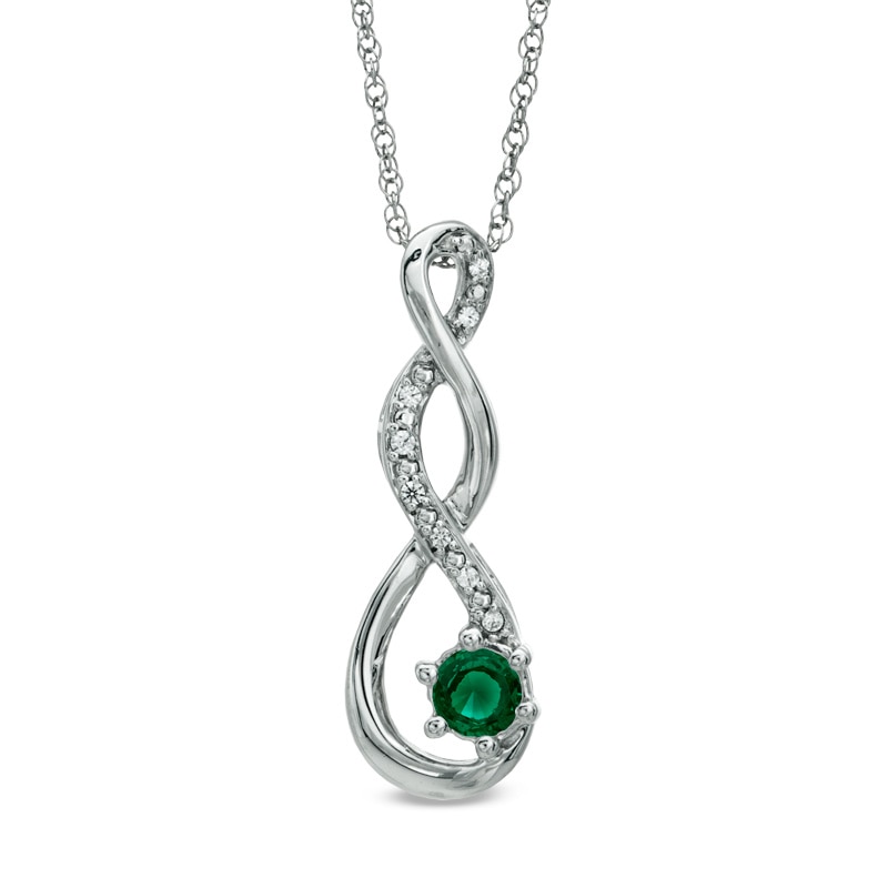 4.5mm Lab-Created Emerald and Diamond Accent Twist Pendant in Sterling Silver|Peoples Jewellers