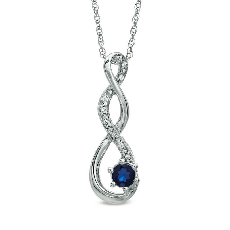 4.5mm Blue Lab-Created Sapphire and Diamond Accent Twist Pendant in Sterling Silver|Peoples Jewellers