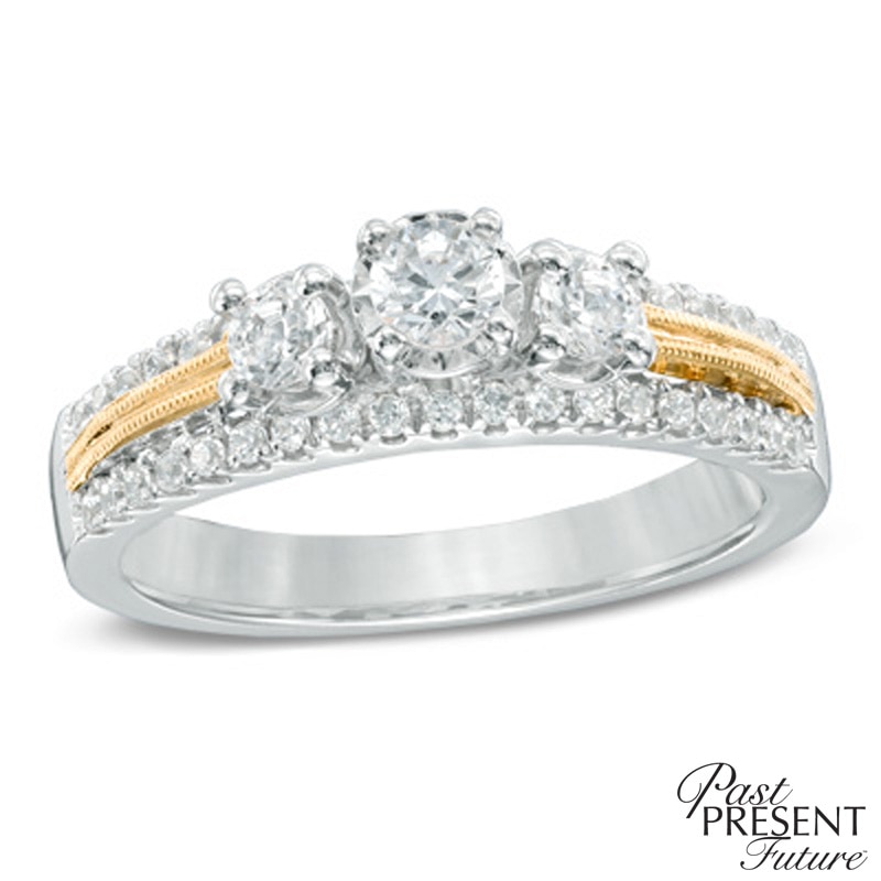 Main Image 1 of 0.50 CT. T.W. Diamond Edge Past Present Future® Engagement Ring in 10K Two-Tone Gold