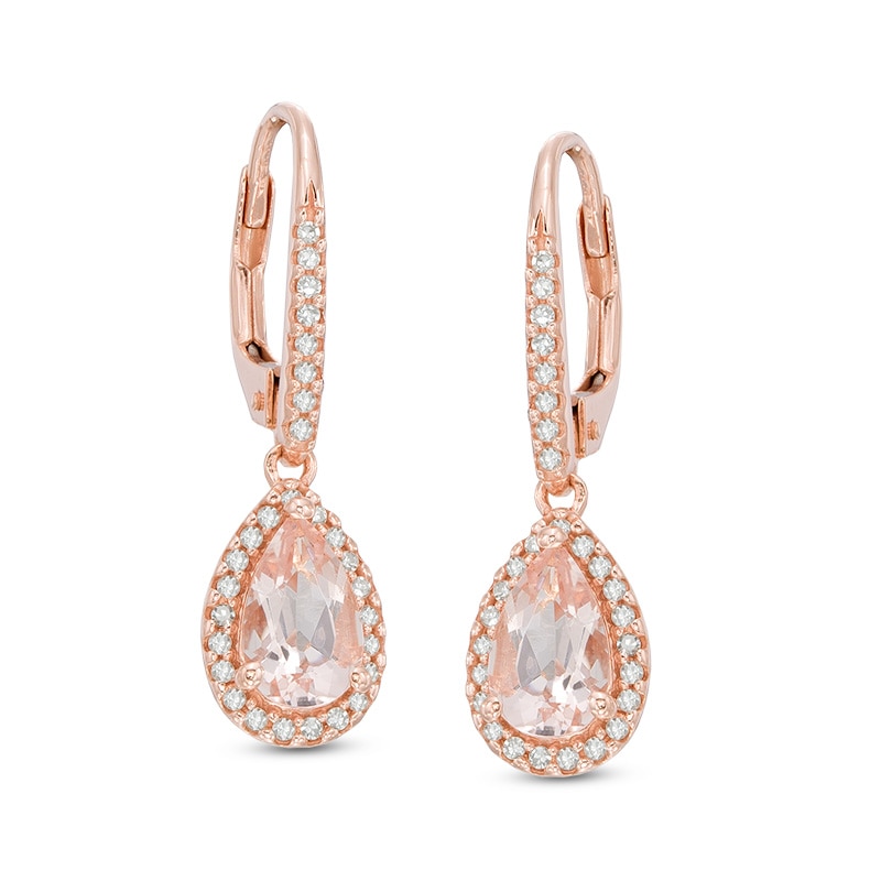 Pear-Shaped Morganite and 0.17 CT. T.W. Diamond Frame Drop Earrings in 10K Rose Gold|Peoples Jewellers