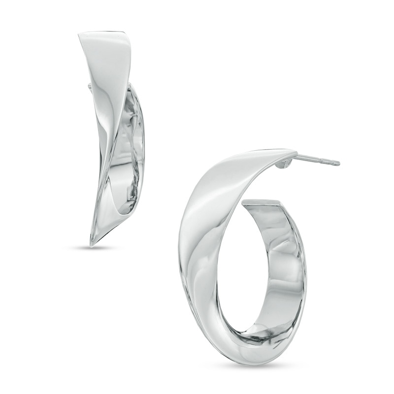 Main Image 1 of Abstract Twist Hoop Earrings in Sterling Silver
