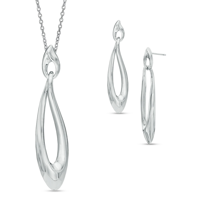 Main Image 1 of Twist Drop Earrings and Pendant Set in Sterling Silver