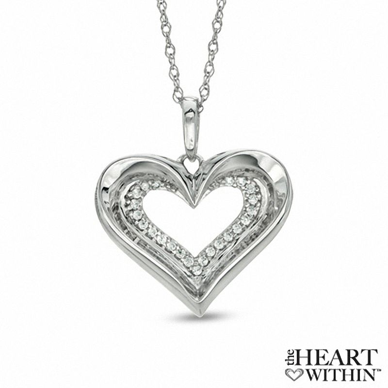 The Heart Within™ 0.10 CT. T.W. Diamond Heart Pendant in 10K White Gold