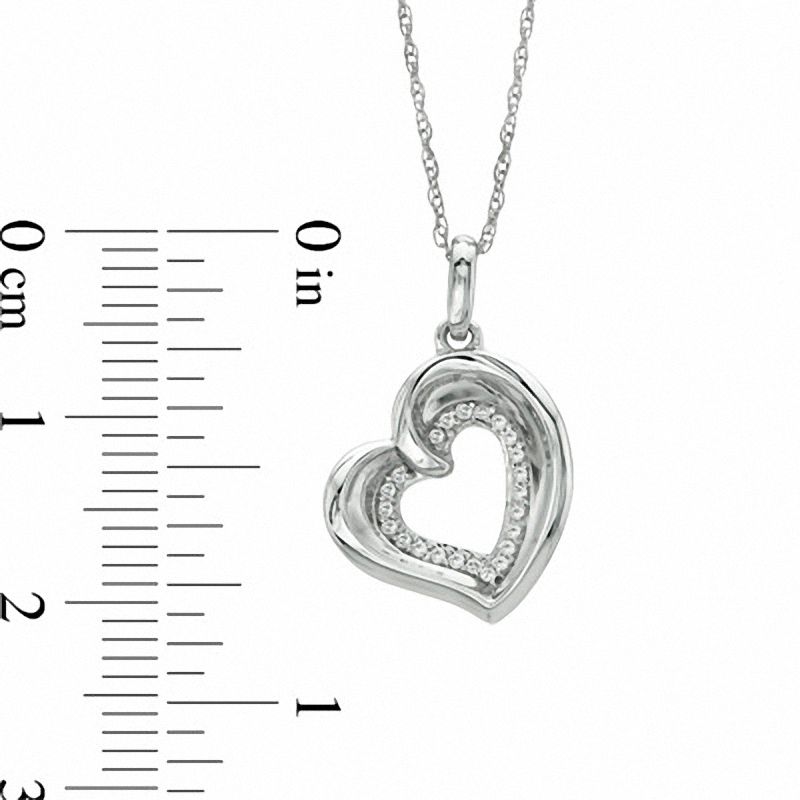 Main Image 2 of 0.10 CT. T.W. Diamond Tilted Heart Pendant in 10K White Gold