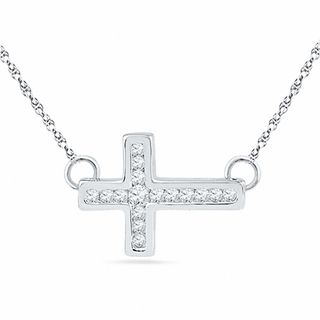 0.15 CT. T.W. Diamond Sideways Cross Necklace in Sterling Silver