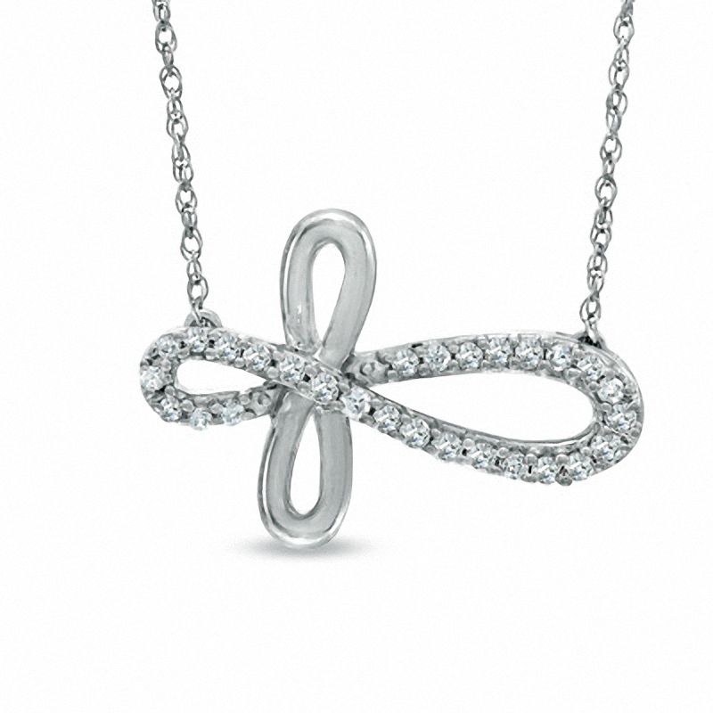 0.25 CT. T.W. Diamond Sideways Loop Cross Necklace in Sterling Silver