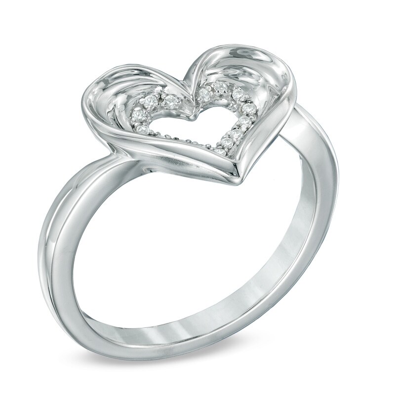 Main Image 2 of Diamond Accent Heart Ring in Sterling Silver